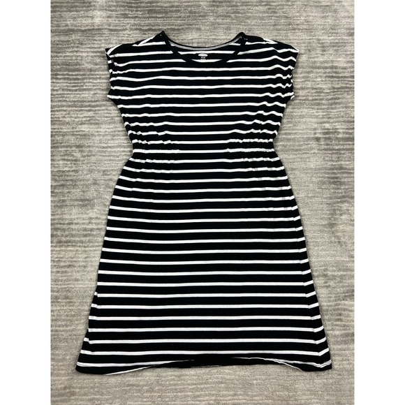 Old Navy Dress Girls XXL 18‎ Black and White Striped Short Sleeve Elastic Waist - Picture 1 of 11